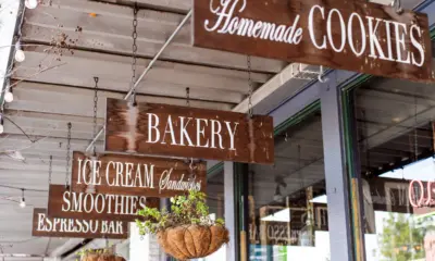Homemade cookies, bakery, and ice cream signs outside a local shop in downtown Sebastopol